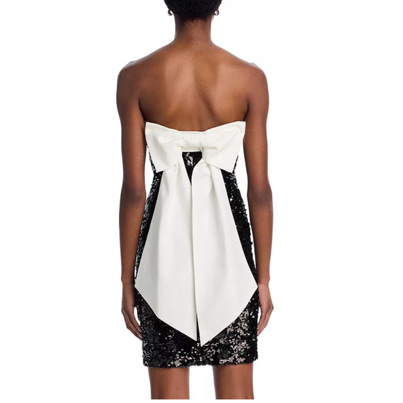 Alice and Olivia Women Sibella Sequin Bow Strapless Dress Black/White Size 2 - Picture 6 of 8